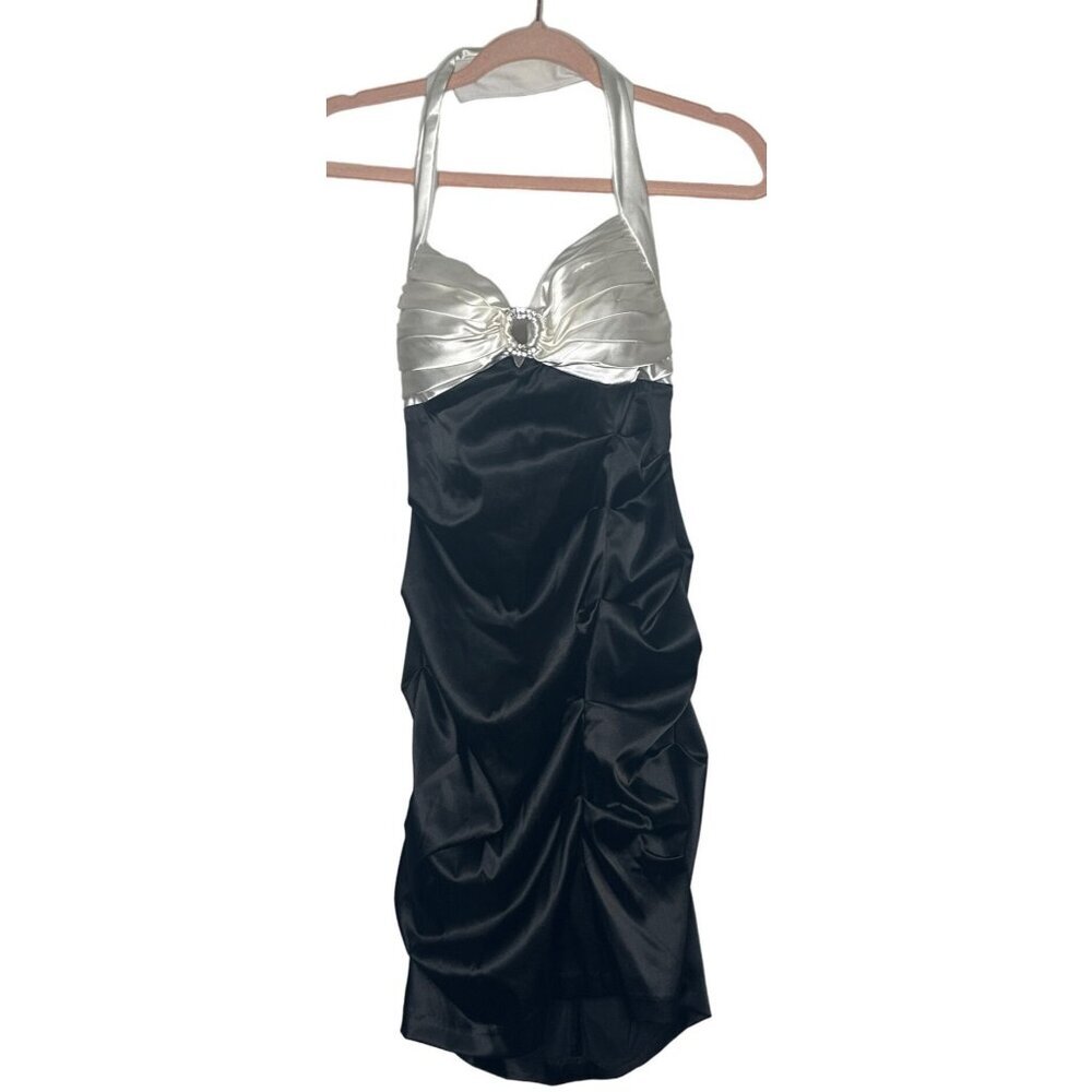 Blondie black and white halter shiny formal dress party prom y2k 90s coquette